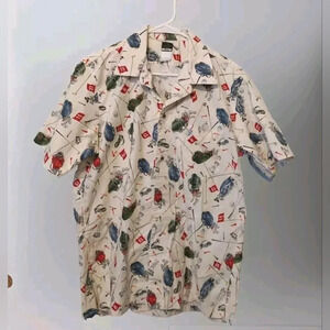 Fins Men's casual button-down shirt Beige Multicolored Golf pattern All over L/X